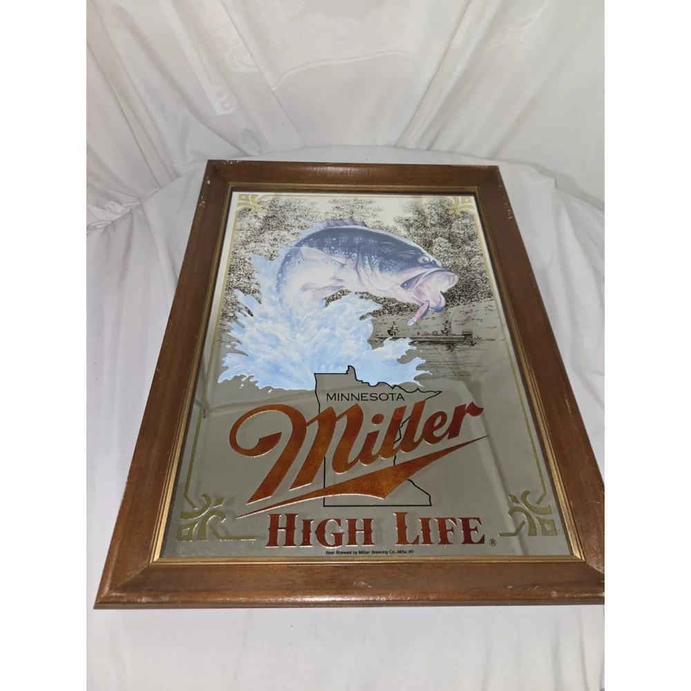 Vintage Miller High Life Minnesota Bass Mirror First Edition Sportsmen Series